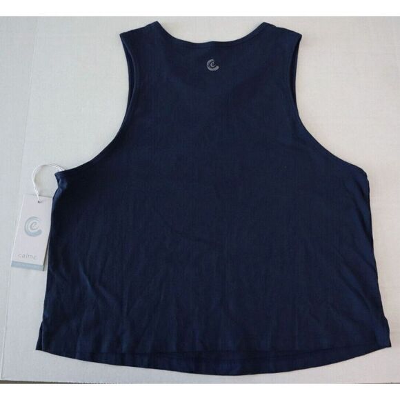Calme x Johnny Was O16122-4 Women's Sz M Blue Scoop Neck Cotton Tank Top - Picture 2 of 6